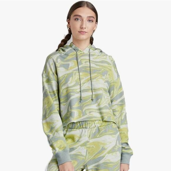 NWT Wild Fable Hoodie Womens M Green Swirl Cotton Cropped Tie Dye Y2K - Picture 1 of 6
